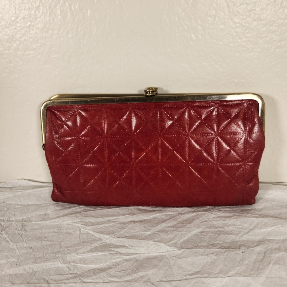 HOBO International Diamond Pattern Leather Lauren Clutch Wallet RED Purse Bag